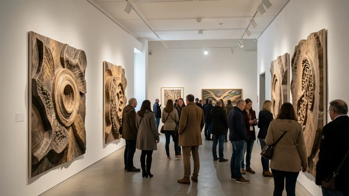 Imaxe xenérica dunha exposición de arte contemporánea con texturas orgánicas.