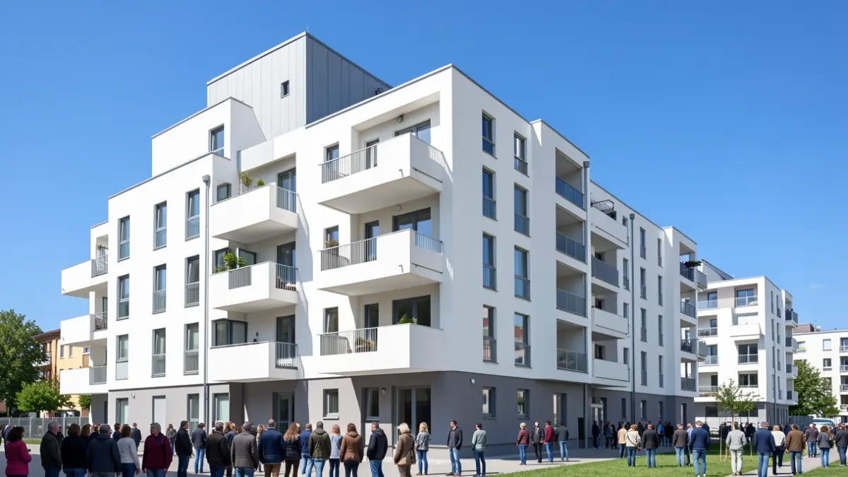 Imaxe dun edificio de vivendas de promoción pública en construción.