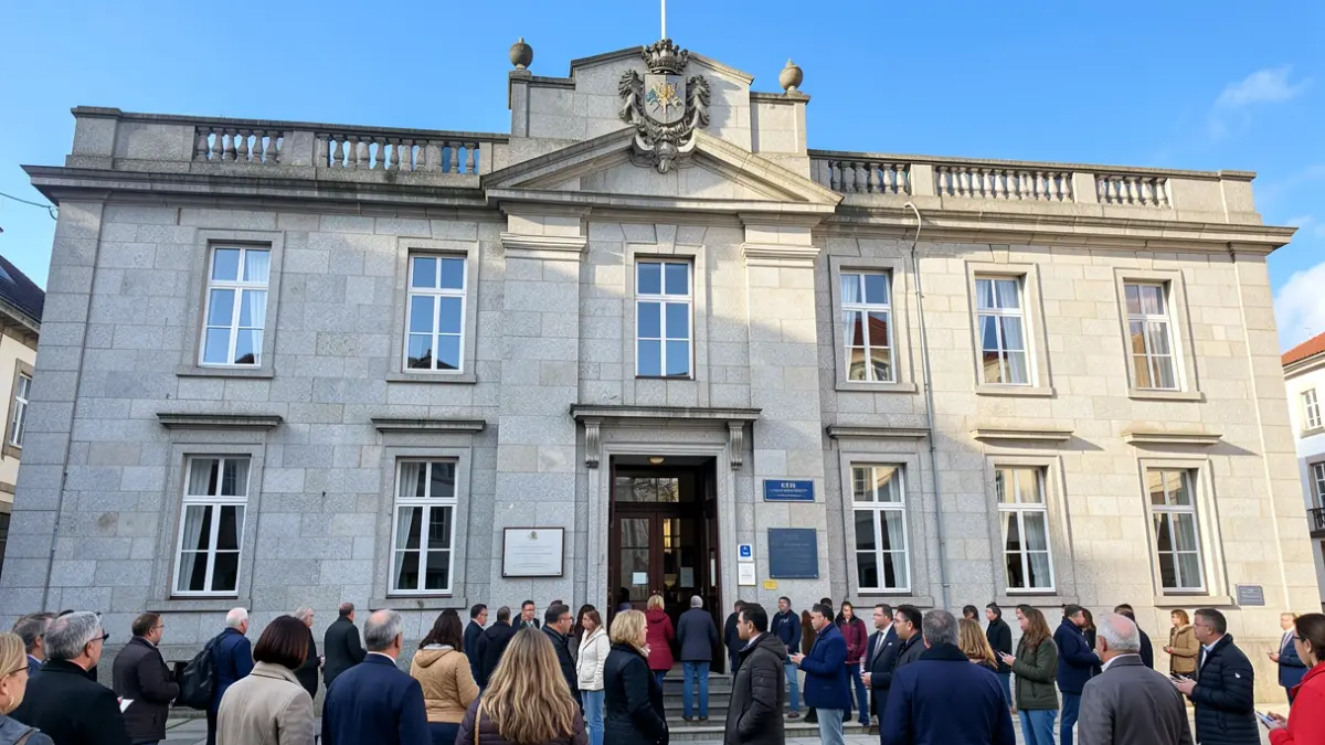 Imagen genérica de un edificio institucional gallego con detalles de granito.