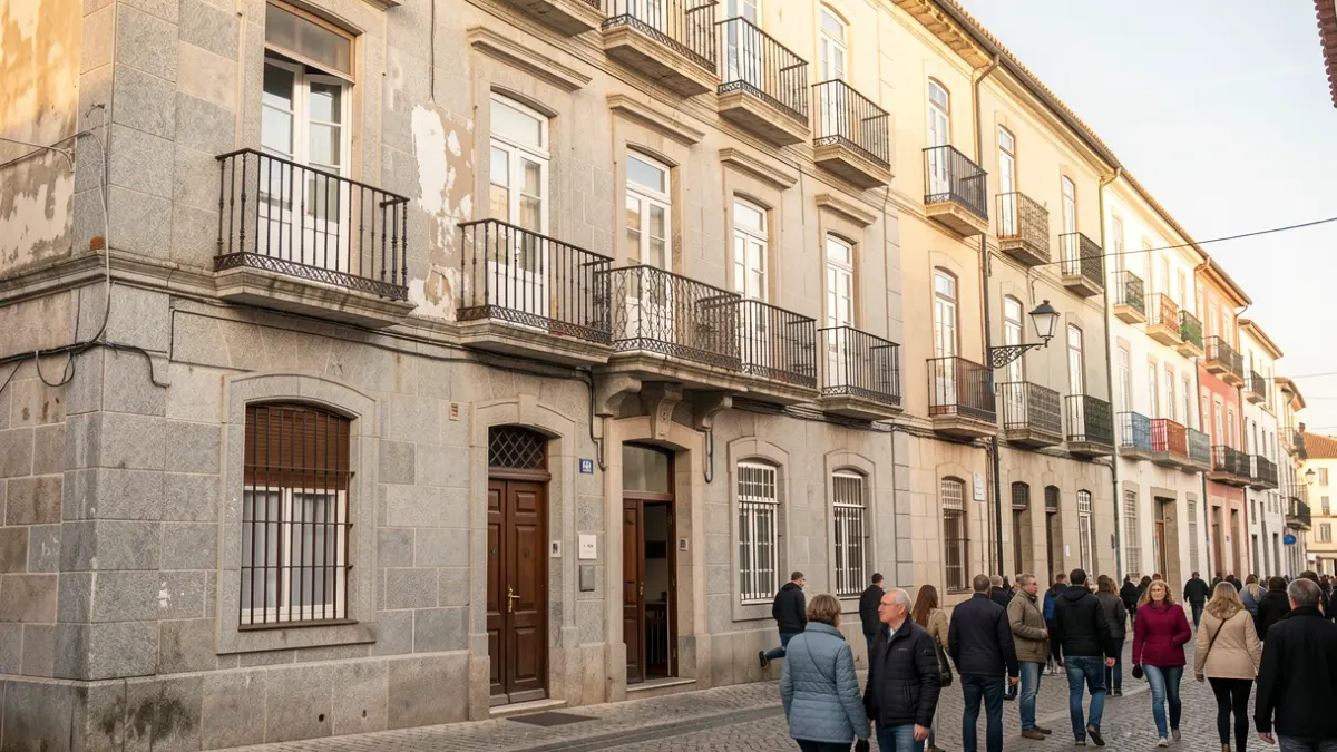 Fachada dun edificio rehabilitado no barrio de Ferrol Vello.