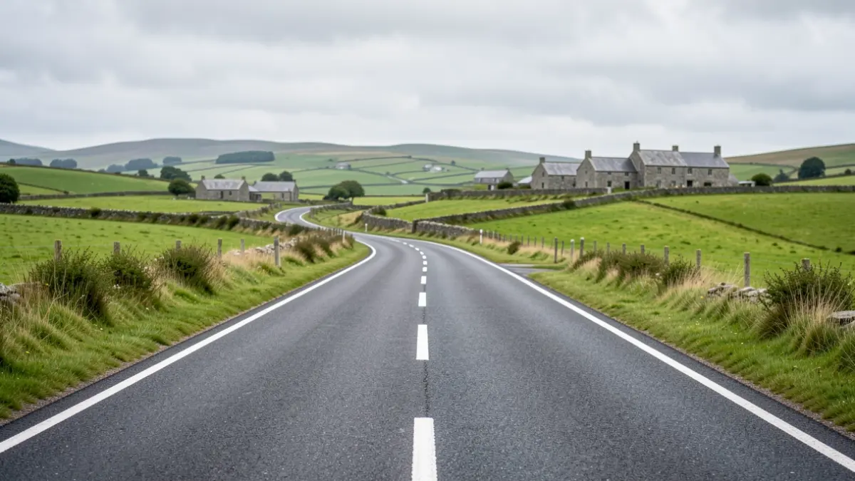 Imagen genérica de una carretera autonómica gallega bien conservada con señalización clara.
