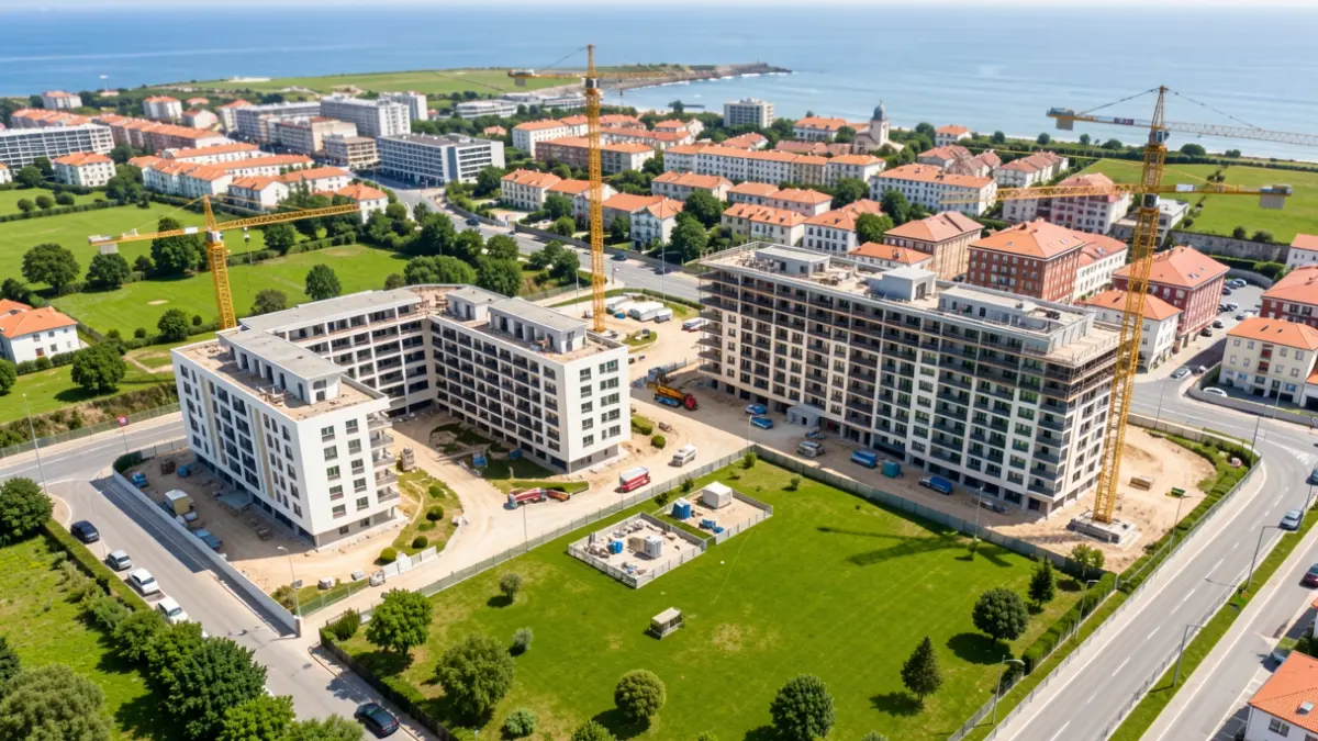 Vista aérea de un complejo residencial en construcción en Ferrol.