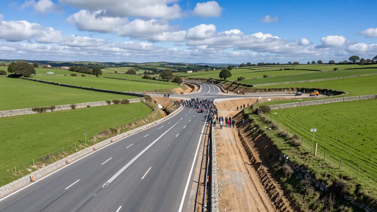 Imaxe xenérica de obras de construción dunha estrada nunha contorna rural galega.