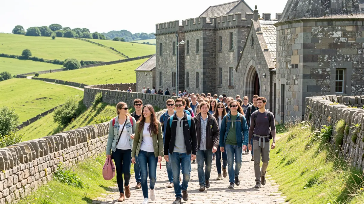 Imagen genérica de jóvenes caminando en una ruta de peregrinación en Galicia.