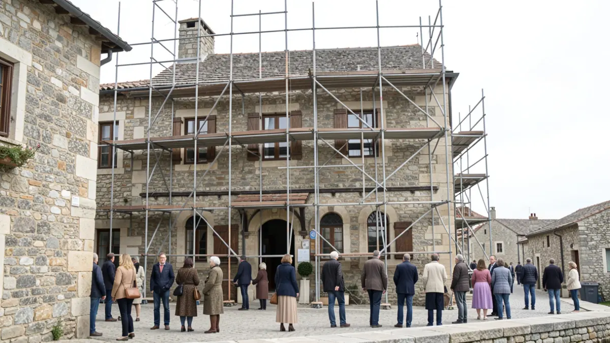 Imagen de la rehabilitación de un edificio histórico en una villa costera.