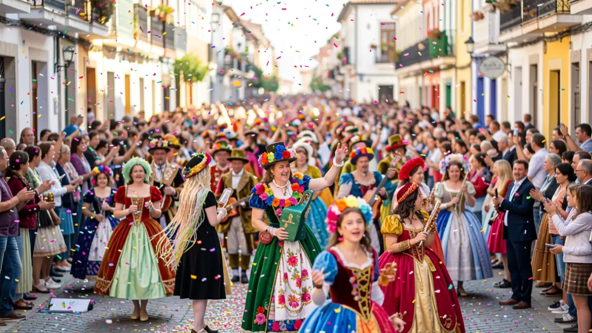 Imagen genérica de un desfile festivo con confeti y gente en la calle.