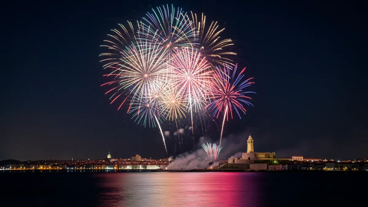 Imaxe xenérica de fogos artificiais sobre A Coruña.