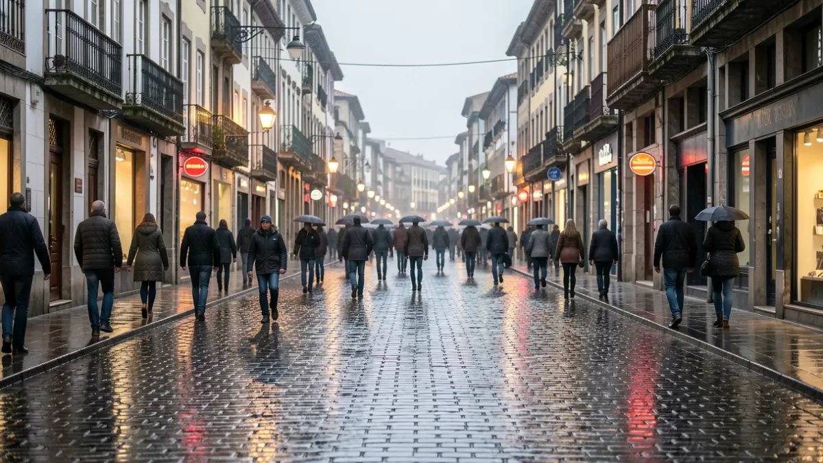 Imagen genérica de calle mojada por la lluvia en Ourense.