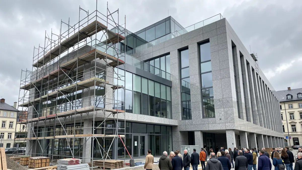 Imagen genérica de obras en un edificio de biblioteca en construcción.