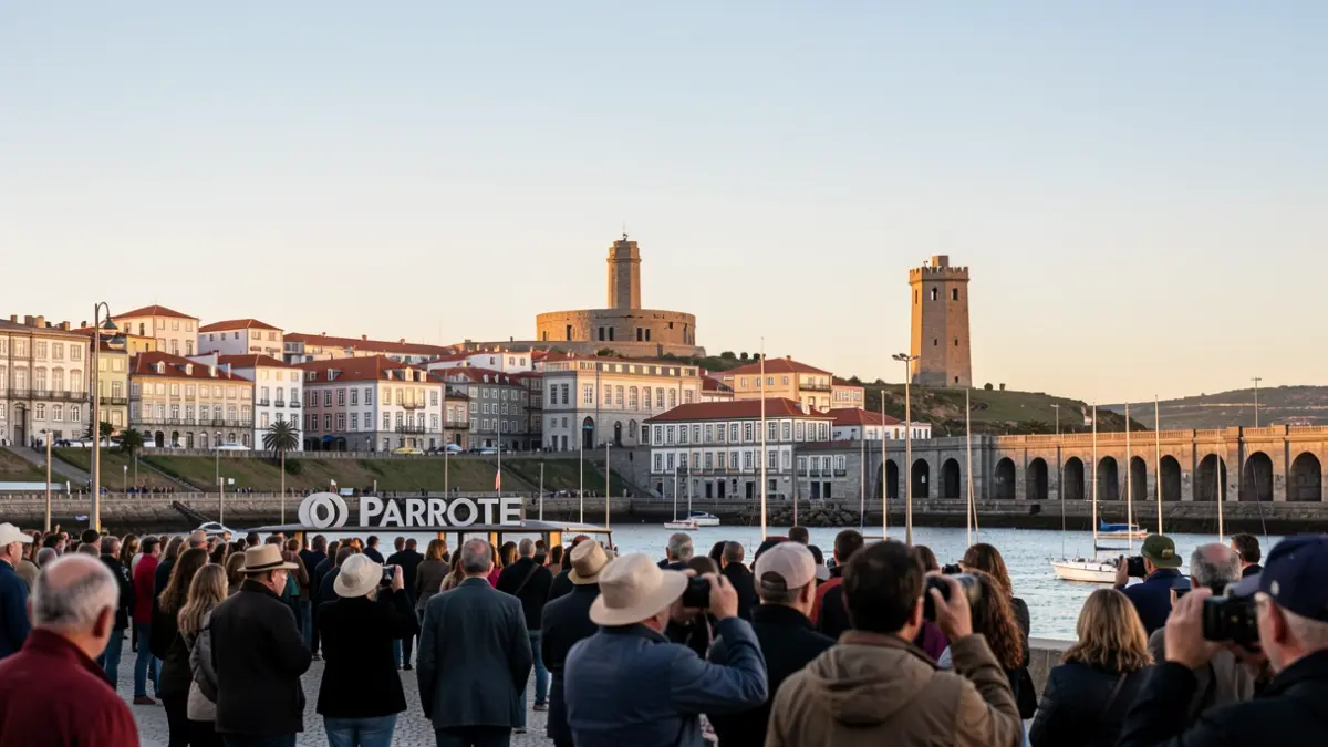 Imaxe xenérica da cidade da Coruña con turistas e o ceo preparado para un evento astronómico.