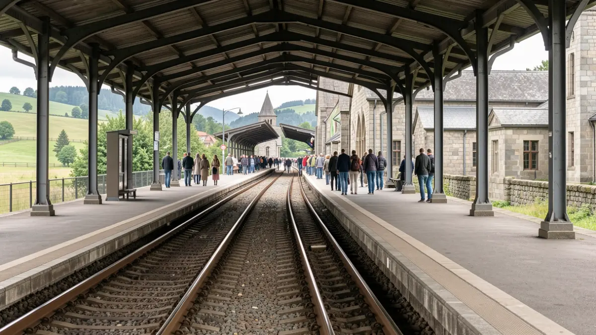 Imagen genérica de una estación de tren vacía con vías que se pierden a lo lejos.
