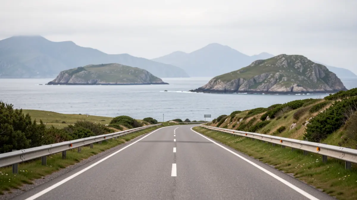 Imagen genérica de una carretera costera en Galicia conectando dos islas.
