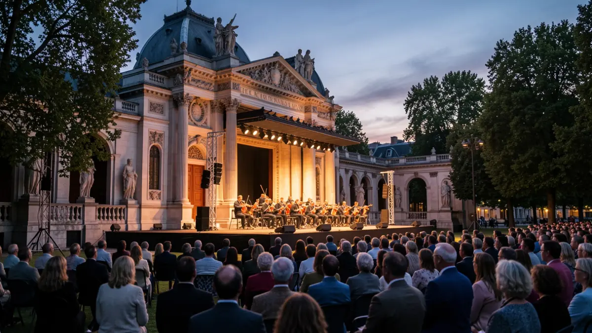 Imagen genérica de un escenario de ópera al aire libre con iluminación dramática.