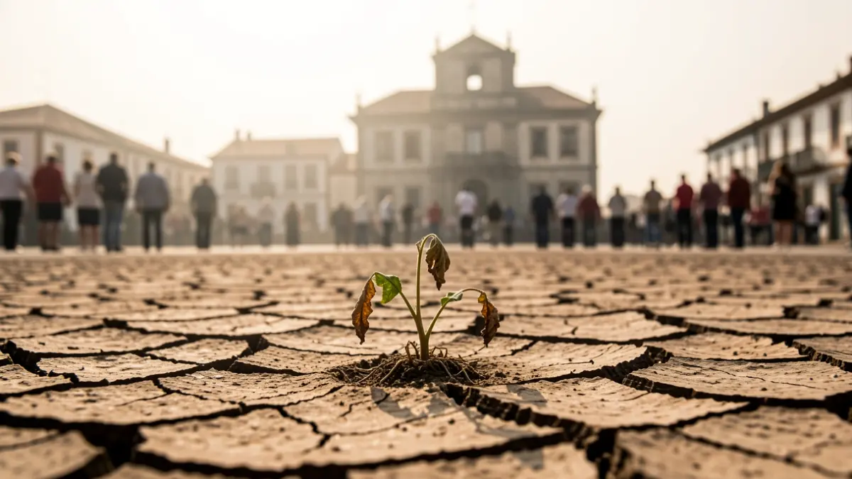 Imagen genérica de tierra seca y una planta marchita, simbolizando la sequía.