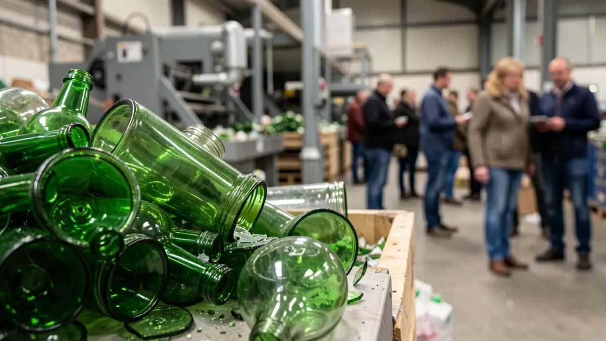 Imagen genérica de vidrio para reciclar en una planta industrial.