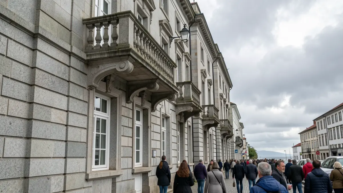 Imaxe xenérica dun edificio institucional de Galicia con balcón de pedra.