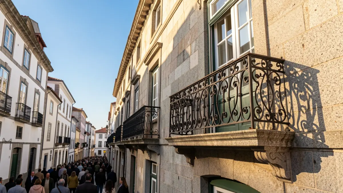 Imagen genérica de un edificio tradicional de granito gallego con balcón de hierro.