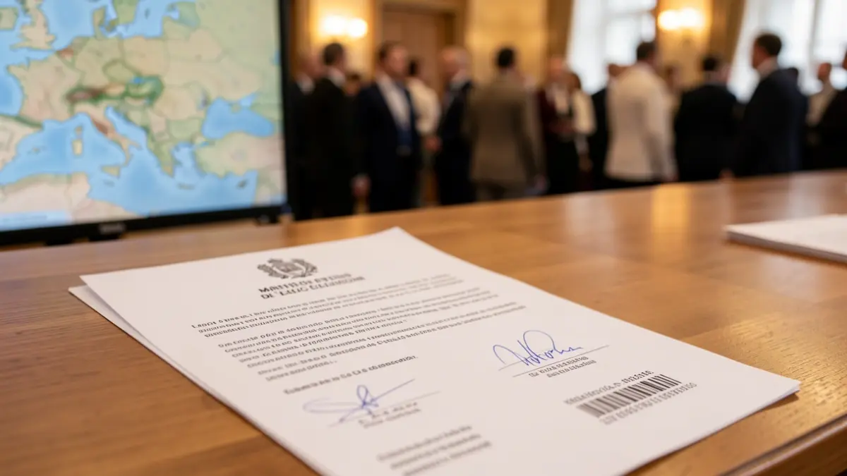 Imagen de un documento oficial del Ministerio de Educación de España con sellos y firmas, sobre una mesa de madera.