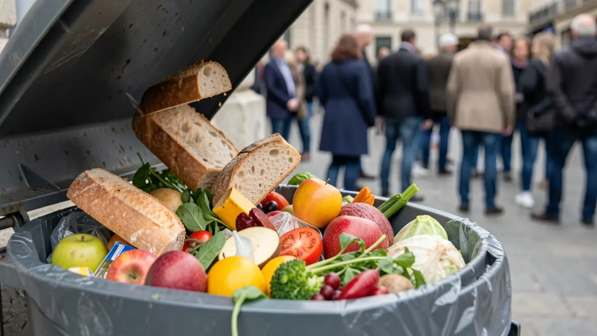 Imagen genérica de alimentos siendo descartados en un cubo de basura.