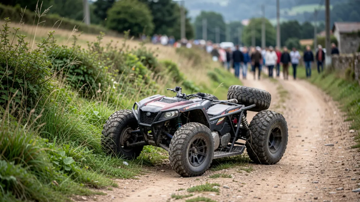 Imaxe xenérica dun accidente de quad nun camiño rural galego.