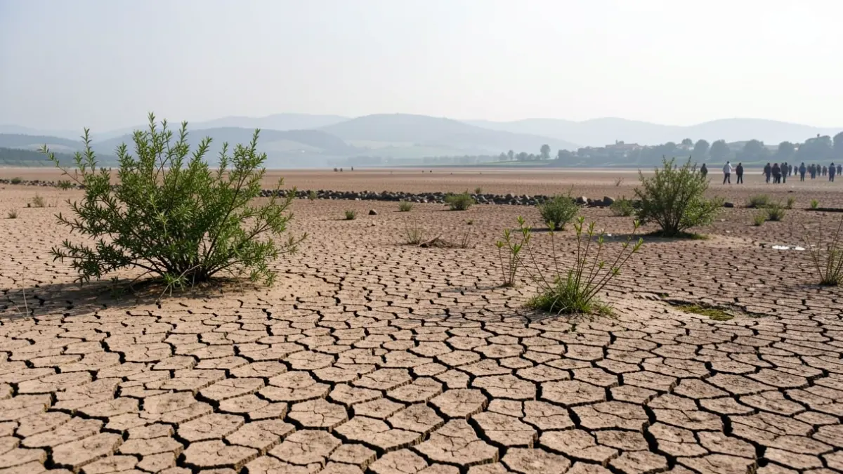 Imagen genérica de río seco con tierra agrietada en Galicia.