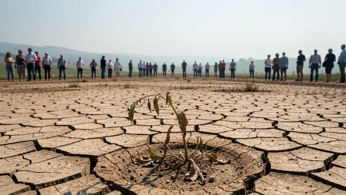 Imagen genérica de tierra agrietada por la sequía en un paisaje gallego.