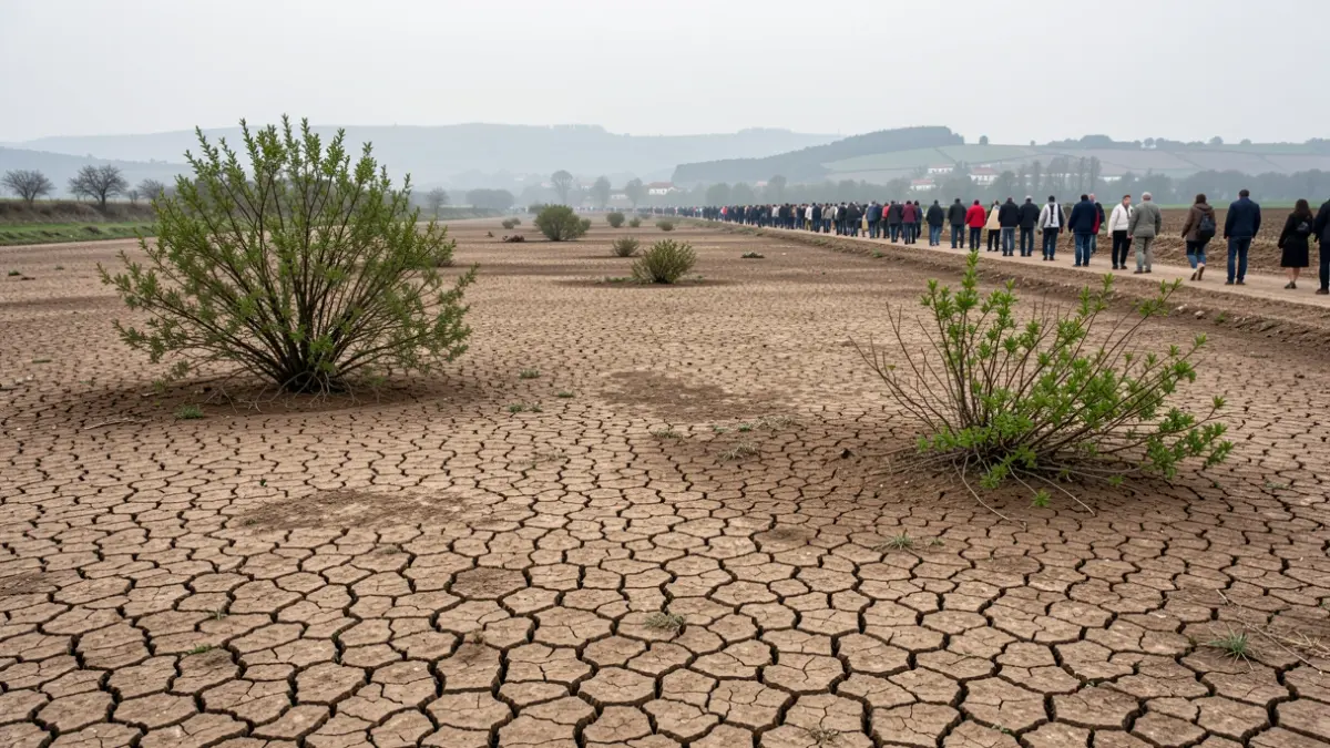 Imaxe xenérica dun río seco con terra rachada en Galicia.