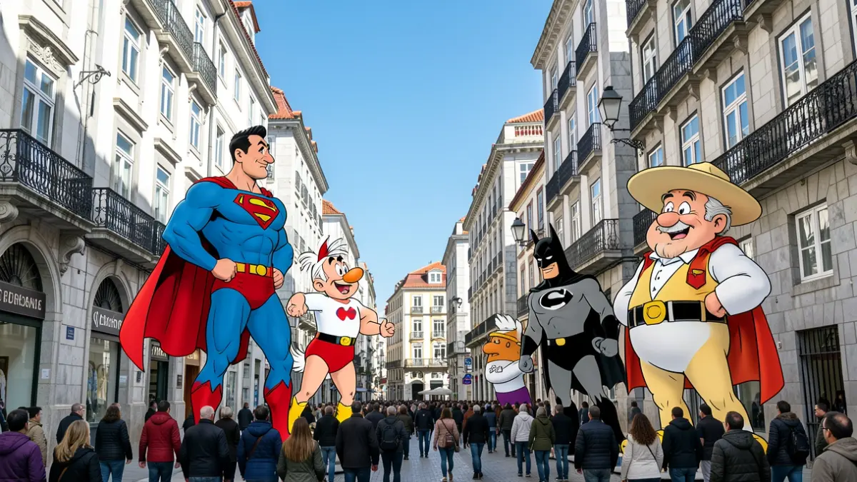 Imagen genérica de figuras de cómic gigantes como Superman, Astérix, Batman y Mortadelo y Filemón en las calles de A Coruña.