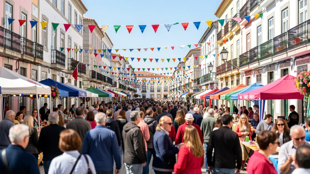 Imagen genérica de una calle de A Coruña durante las Fiestas de María Pita, con gente y decoración festiva.