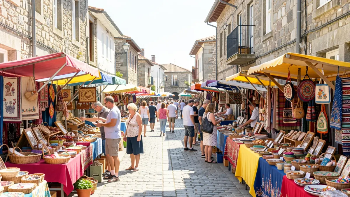Imagen genérica de un mercado de verano en la costa gallega con puestos de artesanía y ambiente festivo.