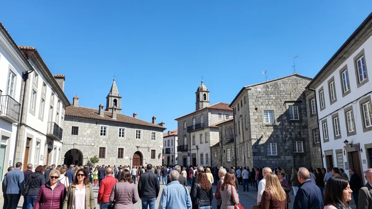 Céu despexado sobre a cidade de Lugo con arquitectura de granito.