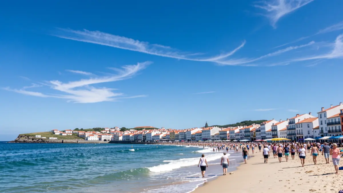 Imaxe xenérica dun día soleado en Porto do Son con ceo despexado e algunhas nubes altas.