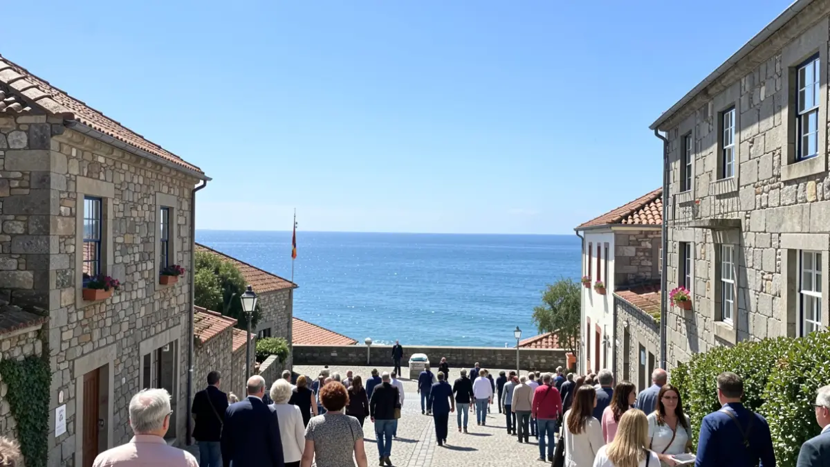 Imaxe xenérica do ceo despexado sobre a vila costeira de Ribeira, Galicia.