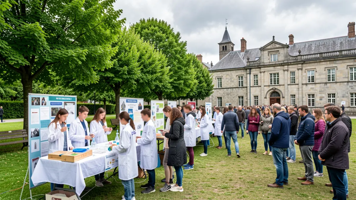 Imagen genérica de una feria científica en Galicia con jóvenes científicos y familias.
