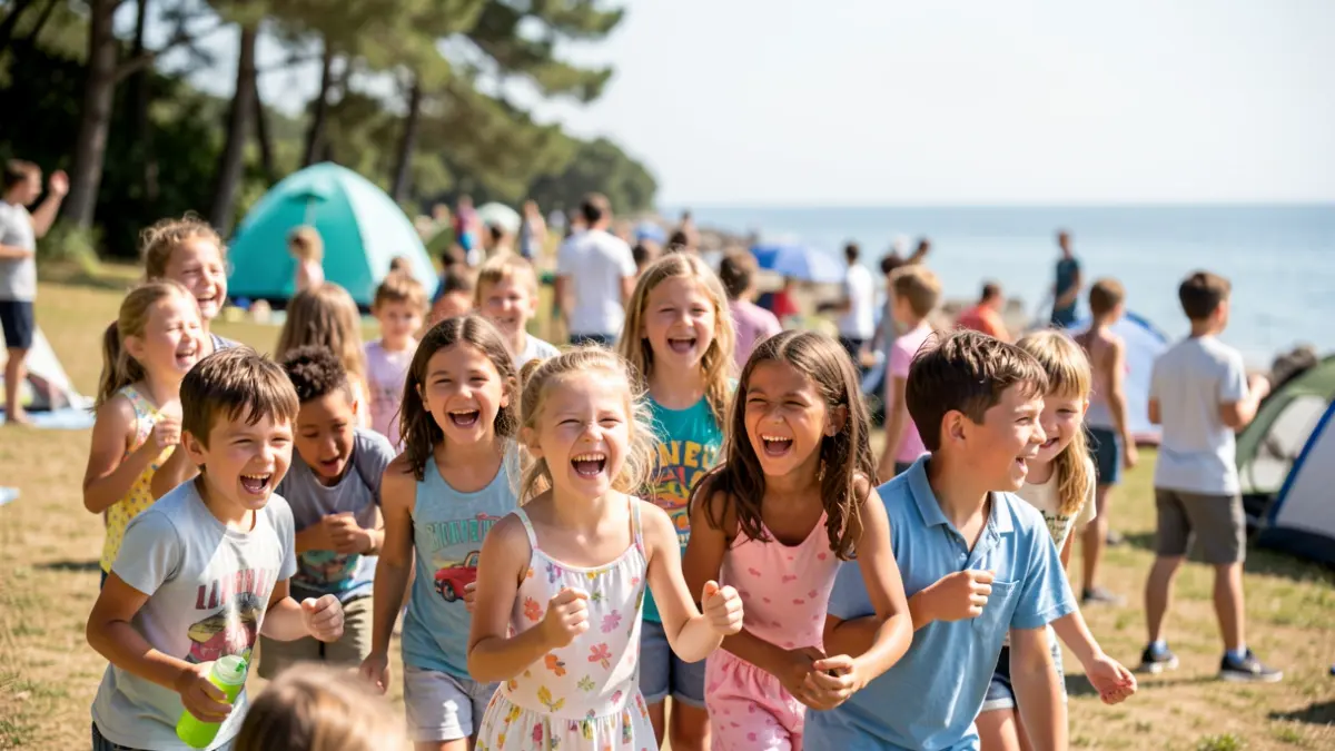 Imagen genérica de niños y niñas disfrutando de actividades al aire libre en un campamento de verano.