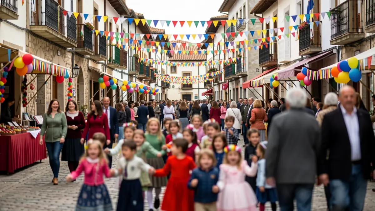 Imagen genérica de una plaza gallega decorada para una fiesta infantil.