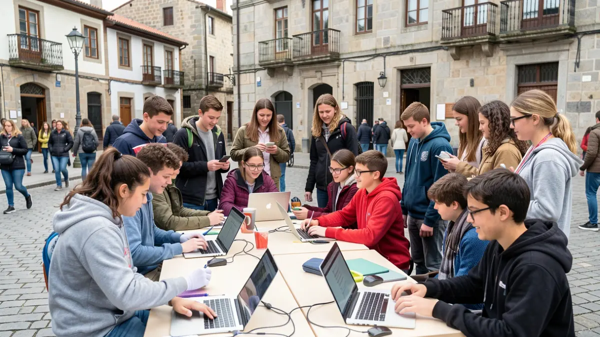 Imaxe xenérica de mozos e mozas participando en actividades tecnolóxicas e lúdicas en Lugo.