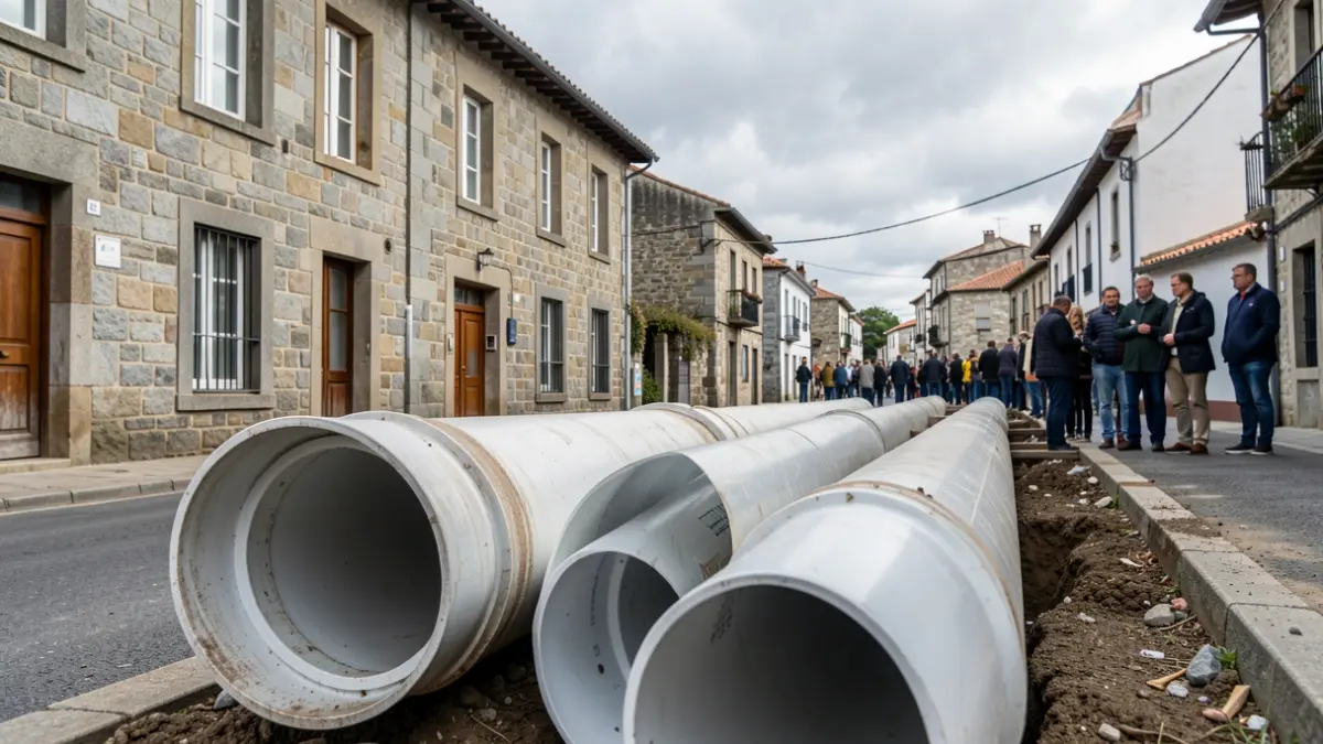 Imagen genérica de tuberías de saneamiento instaladas en una calle de Galicia.