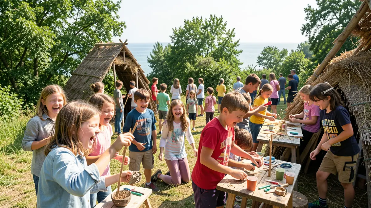 Imaxe xenérica de nenos participando en actividades ao aire libre nun campamento.