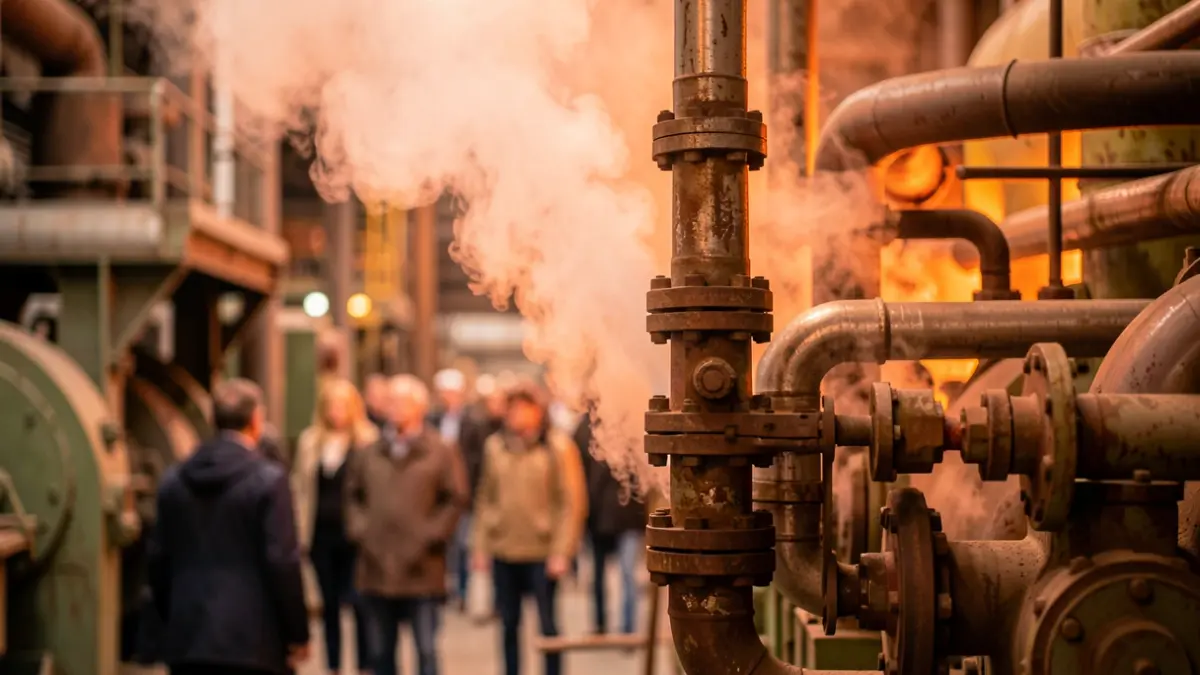 Imaxe xenérica de tubaxes industriais emitindo vapor, representando calor residual.