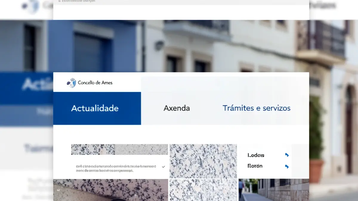 Imaxe xenérica da páxina web oficial do Concello de Ames, con elementos de navegación e información.