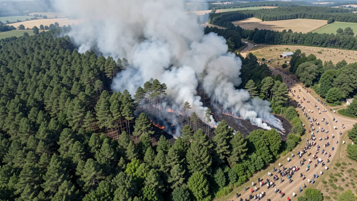 Imaxe xenérica de incendio forestal controlado en Galicia.