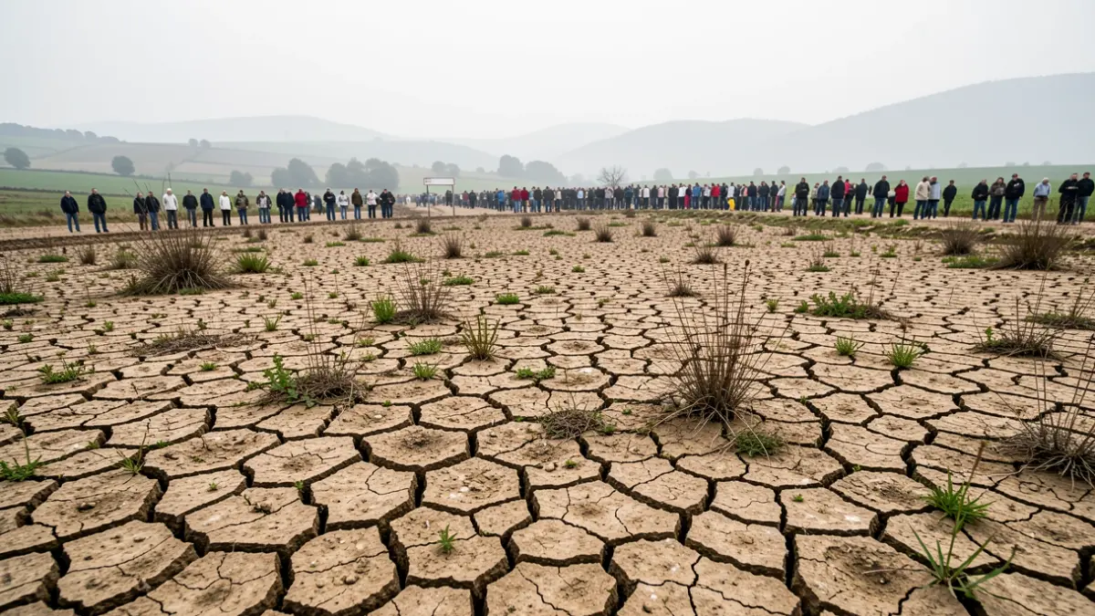 Imagen genérica de lecho de río seco con tierra agrietada en Galicia.