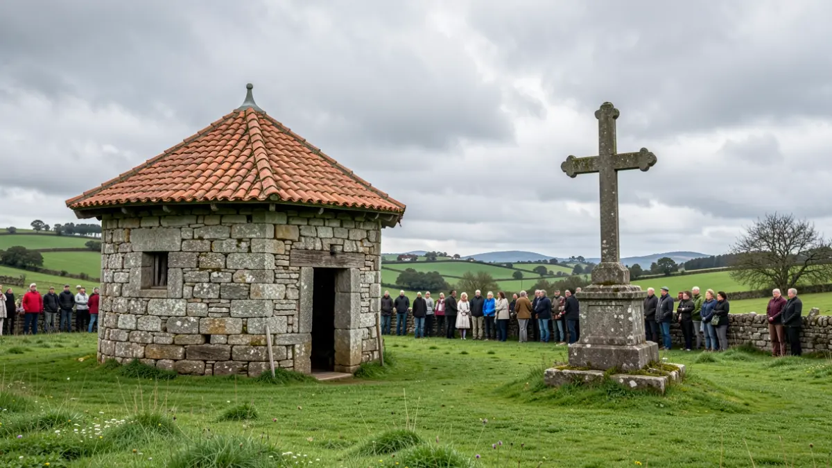 Imaxe xenérica dun hórreo e un cruceiro en Galicia.