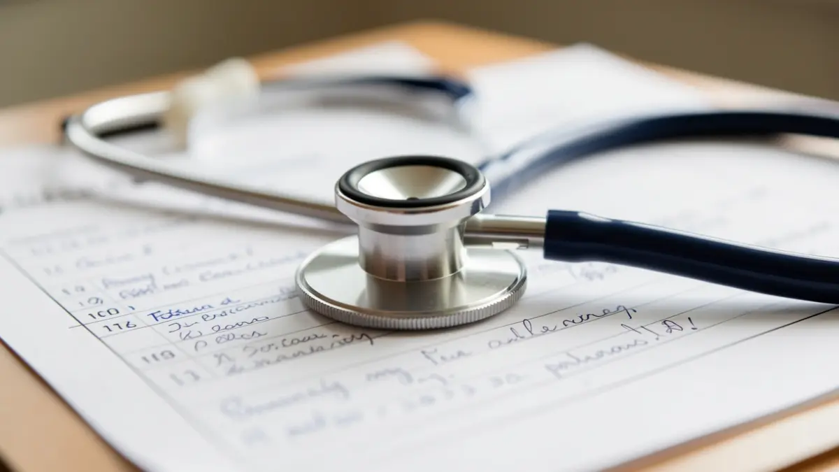 Primeira imaxe xenérica dun estetoscopio sobre un informe médico, representando os desafíos da atención primaria.