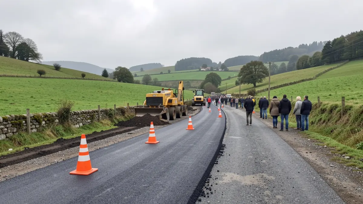 Imaxe xenérica de obras de reparación de estradas rurais en Galicia.