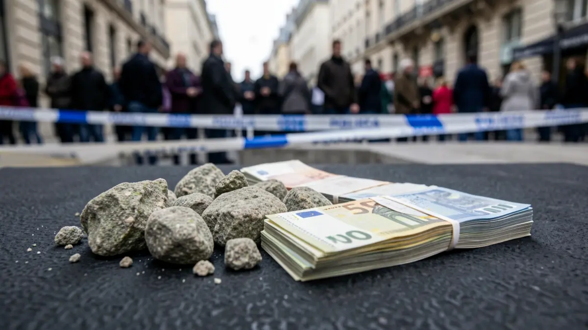 Imaxe xenérica de cocaína e cartos intervidos pola policía.