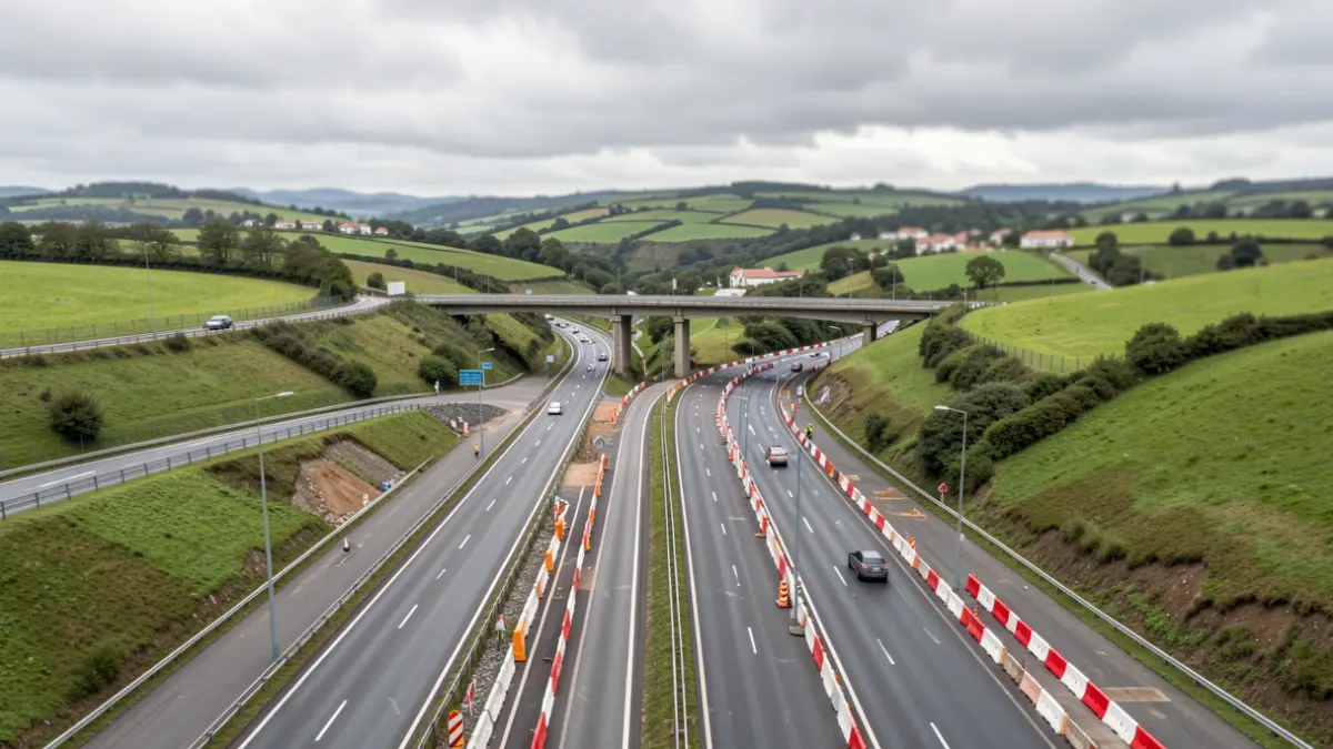 Imagen genérica de obras en una autovía con desvíos de tráfico.