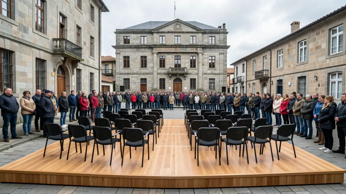 Imaxe xenérica de catro cadeiras baleiras nun pleno municipal.
