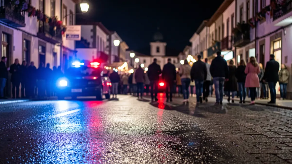 Imagen genérica de luces de emergencia azules y rojas reflejando en un asfalto mojado por la noche.
